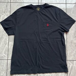 Polo Ralph Lauren Mens Black Pocket Crewneck T-shirt Embroidered Red Pony Cotton